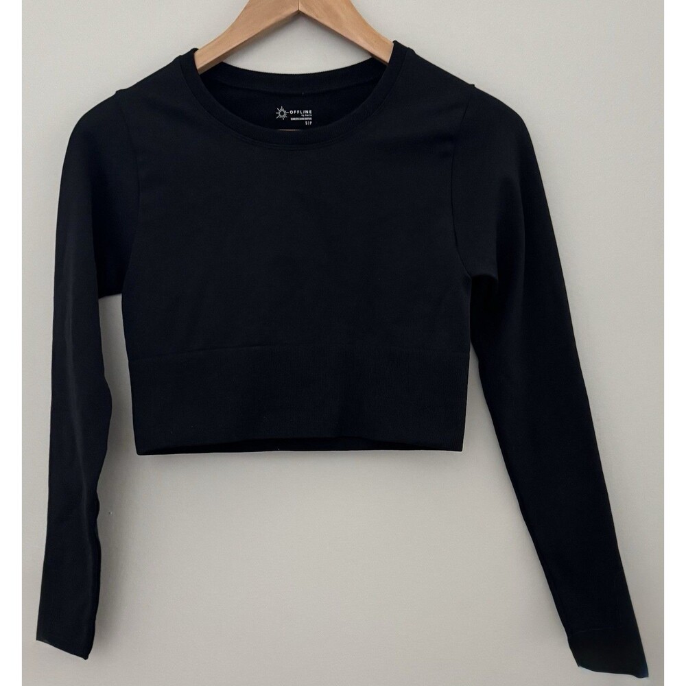 Offline By Aerie Seamless Black Long Sleeve Crop Size Small